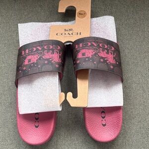Coach Pink and Brown Slide Sandals